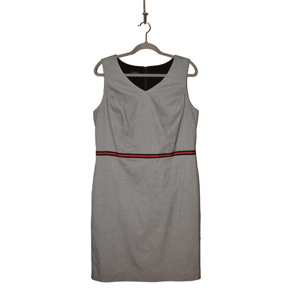 TALBOTS $149 Square Houndstooth V-Neck Sheath Dress Black White Size 12 - Picture 1 of 4